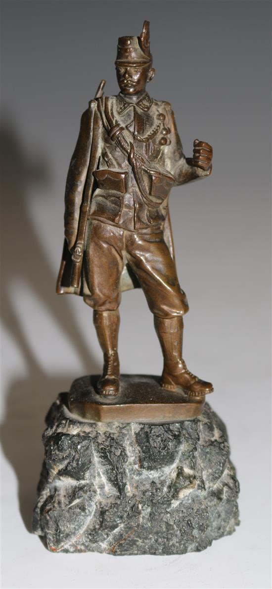 A small bronze soldier, signed J Kassin, 17cms